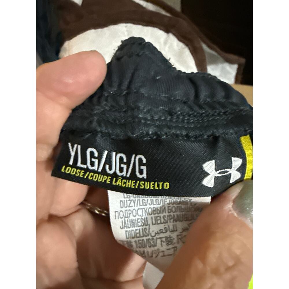 Under Armour Black Shorts with Teal and Yellow Stripes Youth Large - Picture 5 of 6